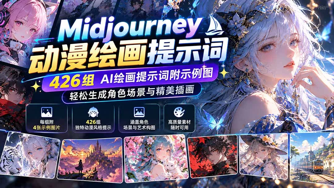 Midjourney动漫绘画提示词：426组AI绘画提示词附示例图，轻松生成角色场景与精美插画 - 来及网络