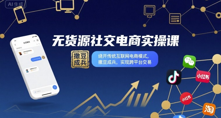 无货源社交电商实操课，绕开传统互联网电商模式，撒豆成兵，实现跨平台交易 - 来及网络