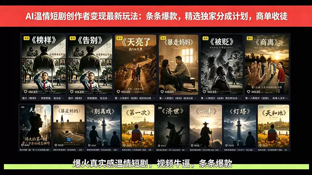 AI温情短剧创作者变现最新玩法：视频牛逼，条条爆款，精选独家分成计划，商单收徒 - 来及网络