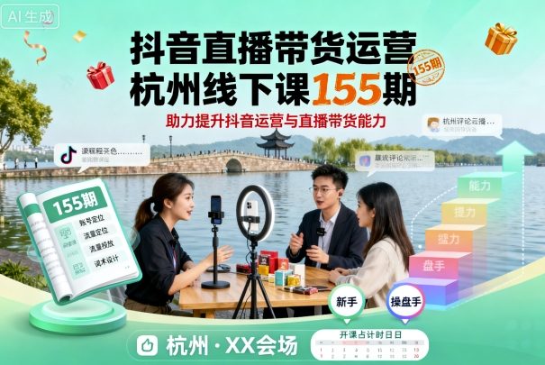 抖音直播带货运营杭州线下课155期，助力提升抖音运营与直播带货能力 - 来及网络