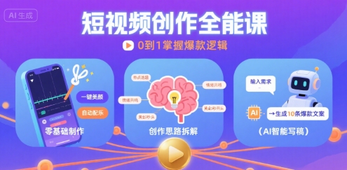 短视频创作课，短视频制作、创作思路、Ai写爆款文案 - 来及网络