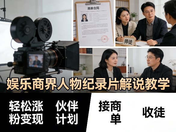 娱乐商界人物纪录片解说教学，轻松涨粉变现，伙伴计划，接商单，收徒等 - 来及网络