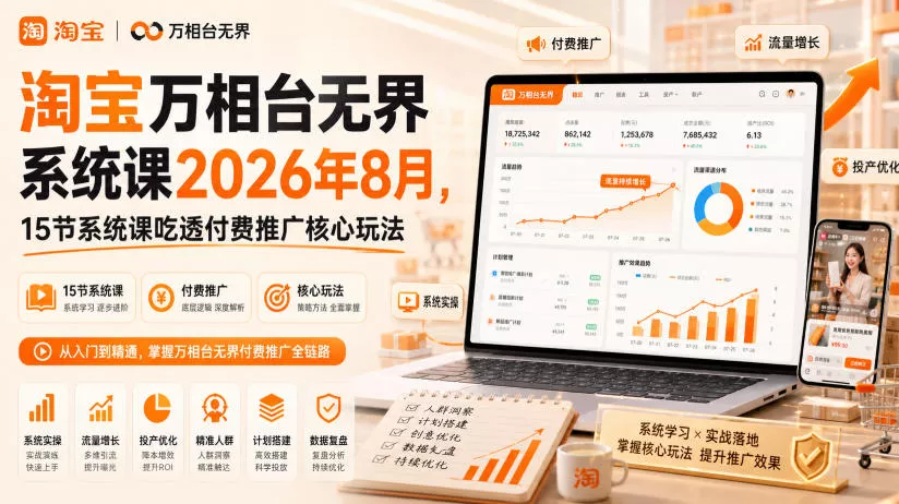 淘宝万相台无界系统课2026年8月，15节系统课吃透付费推广核心玩法 - 来及网络