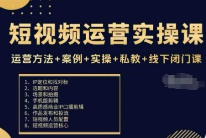 短视频运营实操课，运营方法+案例+实操+私教+线下闭门课 - 来及网络