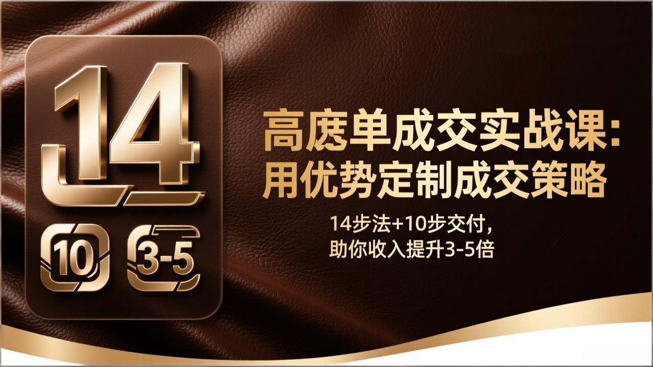 高客单成交实战课：用优势定制成交策略，14步法+10步交付，助你收入提升3-5倍 - 来及网络