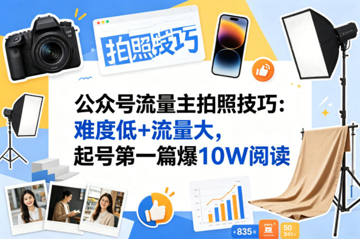 公众号流量主之拍照技巧赛道，难度低+流量大，起号第一篇就爆了10w阅读 - 来及网络