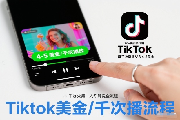 TK中视频计划项目，Tiktok第一人称解说流程，每干次播放奖励4-5美金 - 来及网络