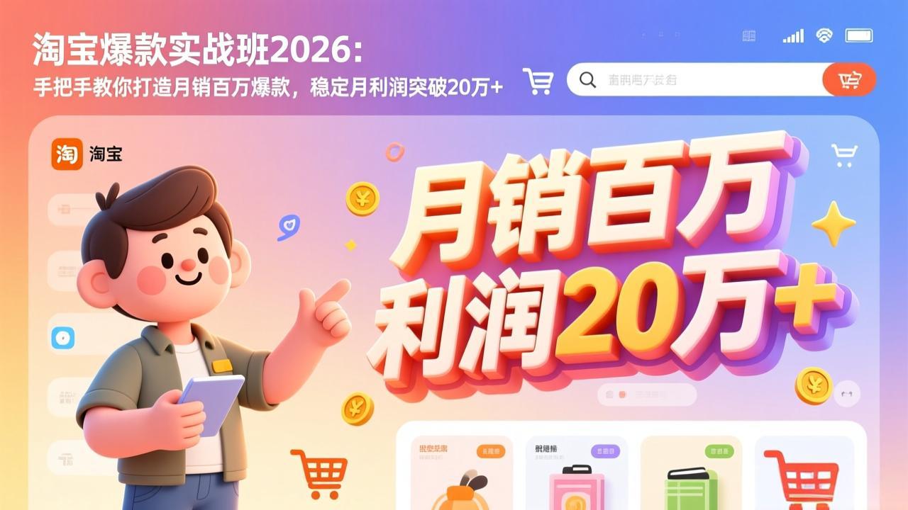 淘宝爆款实战班-2026年3月更新：手把手教你打造月销百万爆款，稳定月利润突破20万+ - 来及网络