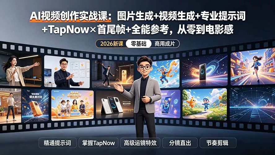 AI视频创作实战课：图片生成+视频生成+专业提示词+TapNow×首尾帧+全能参考，从零到电影感成片 - 来及网络