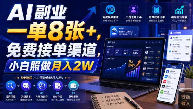 AI副业一单8张+，免费接单渠道，小白照做月入2W【揭秘】 - 来及网络