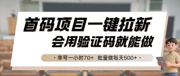 首码项目一键拉新，会用验证码就能做 单号一小时70+，批量做每天5张【揭秘】 - 来及网络