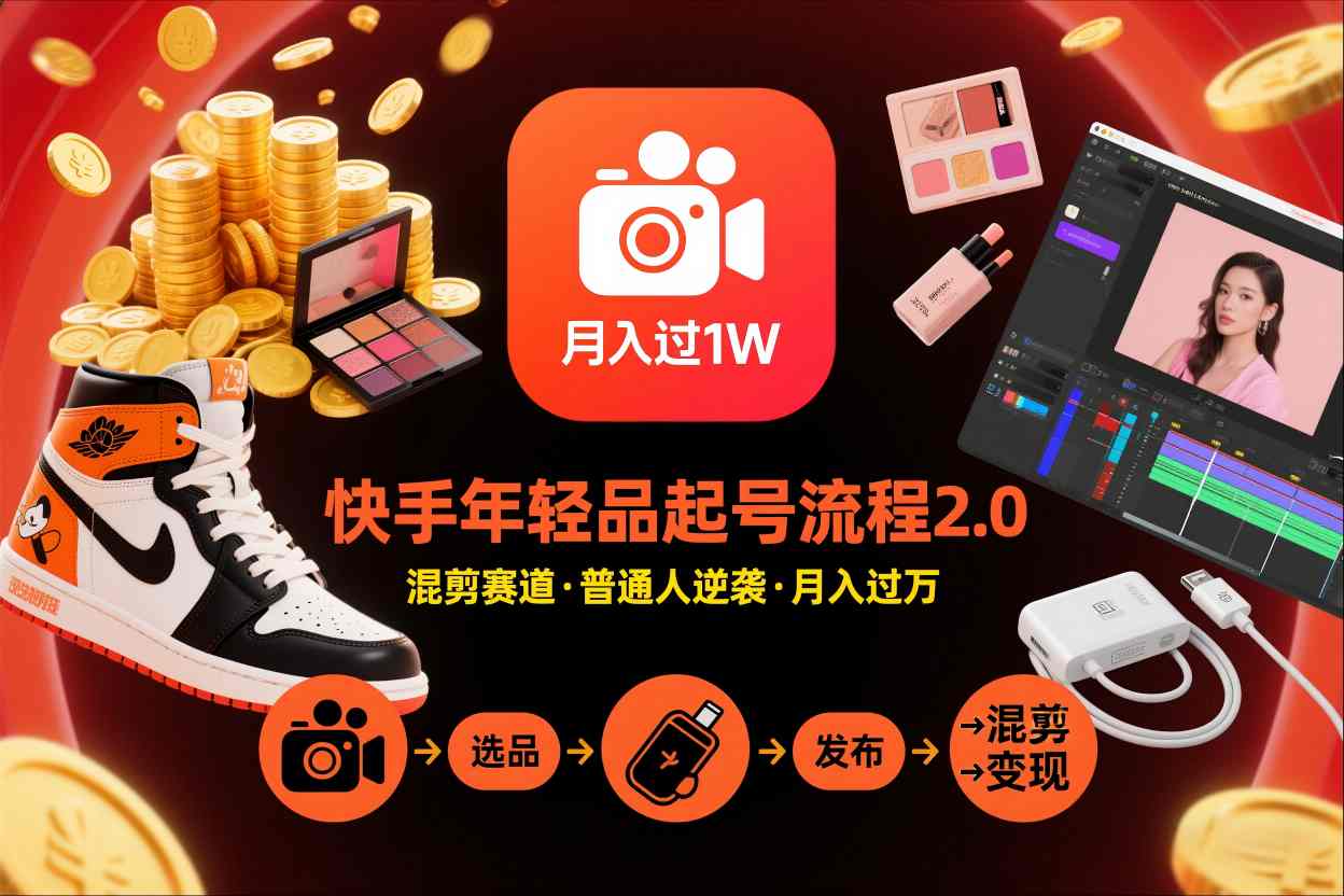 快手短视频带货年轻品起号流程2.0，快手年轻品混剪赛道，普通人也能月入过1W - 来及网络
