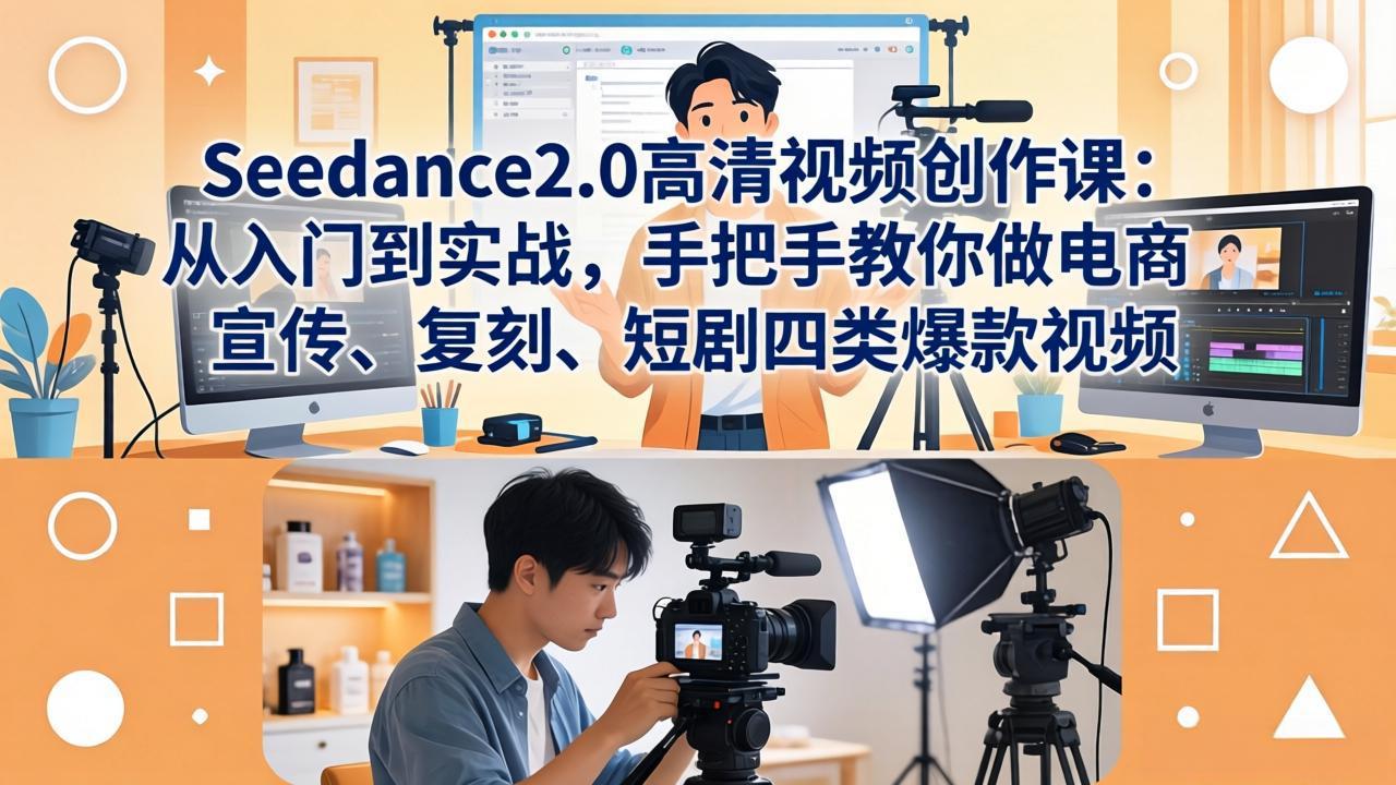 Seedance2.0高清视频创作课：从入门到实战，手把手教你做电商、宣传、复刻、短剧四类爆款视频 - 来及网络