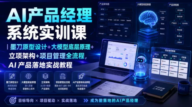 AI产品经理系统实训课｜墨刀原型设计+大模型底层原理+立项架构+项目管理全流程，AI产品落地实战教程 - 来及网络
