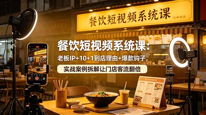 餐饮短视频系统课：老板IP+10+1到店理由+爆款钩子，实战案例拆解让门店客流翻倍 - 来及网络