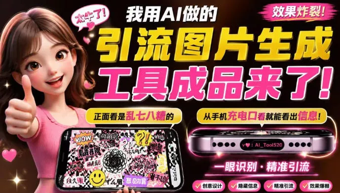 自媒体引流工具来了，把你的微信藏到图片中，正面看是乱七八糟的乱码，手机平躺从充电口看就能看出实际内容 - 来及网络