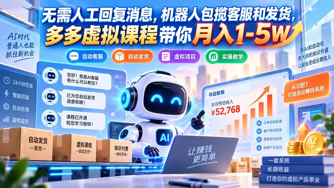 无需人工回复消息，机器人包揽客服和发货，多多虚拟课程带你月入1-5W - 来及网络
