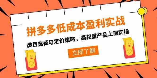 拼多多低成本盈利实战，类目选择与定价策略，高权重产品上架实操 - 来及网络