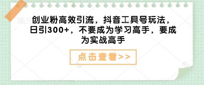 创业粉高效引流，抖音工具号玩法，日引300+，不要成为学习高手，要成为实战高手 - 来及网络