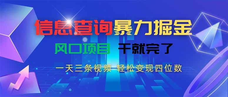 （15516期）信息查询暴力掘金，一天三条视频 轻松变现四位数，风口项目干就完了 - 来及网络