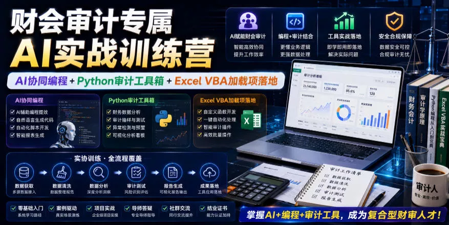 财会审计专属AI实战训练营｜AI协同编程+Python审计工具箱+Excel VBA加载项落地(更新0816) - 来及网络