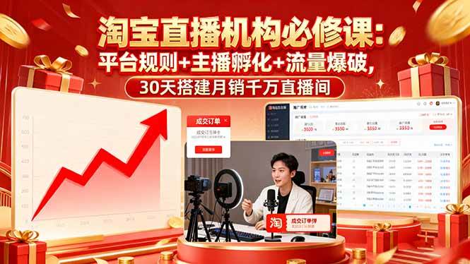 （16087期）淘宝直播机构必修课：平台规则/主播孵化/流量爆破,30天搭建月销千万直播间 - 来及网络