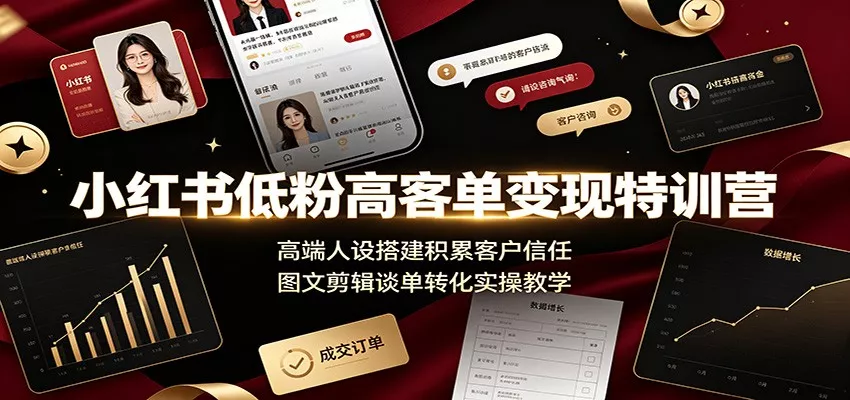 小红书低粉高客单变现特训营：高端人设搭建积累客户信任，图文剪辑谈单转化实操教学 - 来及网络