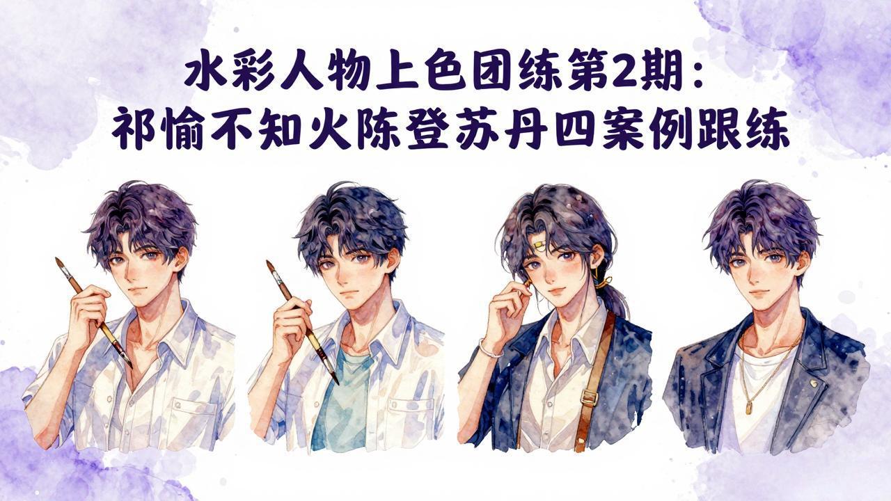 水彩人物上色团练第2期：祁煜不知火陈登苏丹四案例跟练，手把手提升绘画能力 - 来及网络