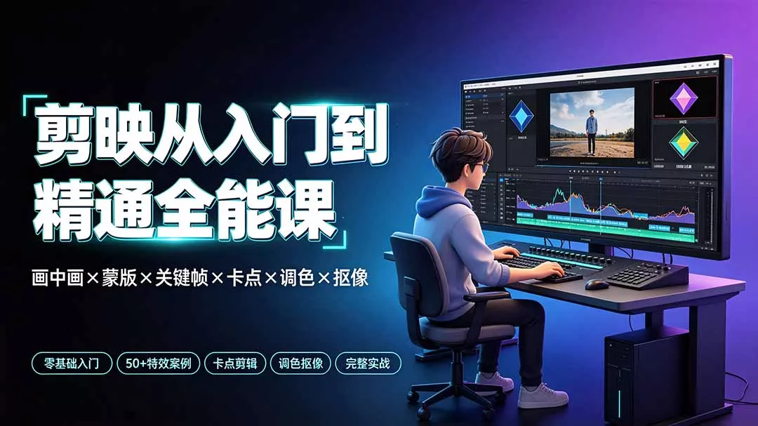 剪映从入门到精通全能课：画中画×蒙版×关键帧×卡点×调色×抠像，一站式掌握剪辑核心技能 - 来及网络