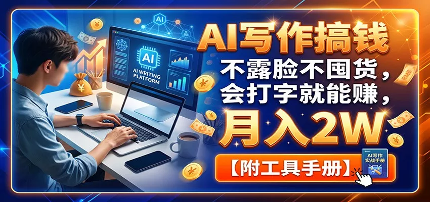 AI写作搞钱：不露脸不囤货，会打字就能赚，月入2W【附工具手册】 - 来及网络