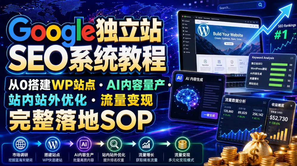 Google独立站SEO系统教程，从0搭建WP站点・AI内容量产・站内站外优化・流量变现完整落地SOP(2026年7月) - 来及网络