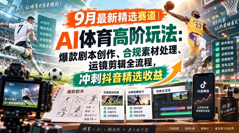某大佬的9月最新精选赛道之AI体育顶级玩法，爆款剧本创作、版权规避、运镜剪辑全流程，稳拿抖音精选收益 - 来及网络