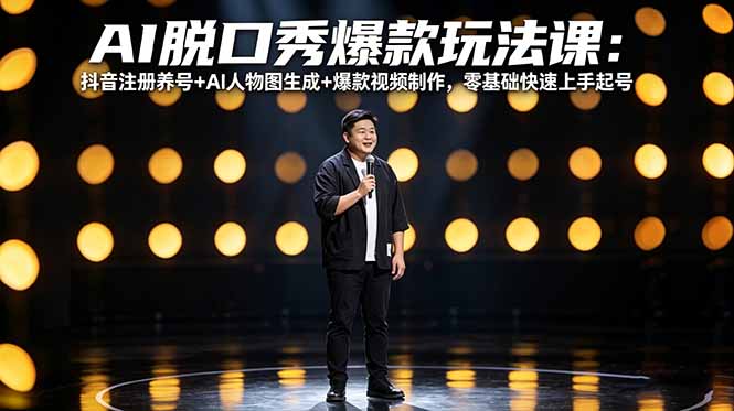 AI脱口秀爆款玩法课：抖音注册养号+AI人物图生成+爆款视频制作，零基础快速上手起号 - 来及网络