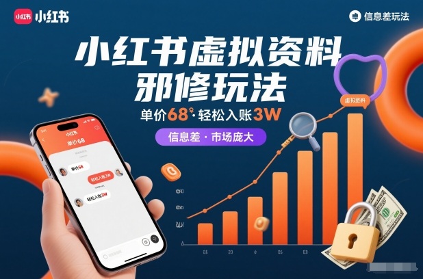 小红书虚拟资料邪修玩法，单价68，轻松入账3W，信息差玩法，市场庞大 - 来及网络