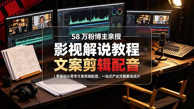 58 万粉博主荧幕春秋亲授影视解说教程｜零基础从零学文案剪辑配音，一站式产出完整解说成片 - 来及网络