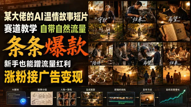 某大佬的AI温情故事短片赛道教学，自带自然流量，条条爆款，新手也能蹭流量红利，涨粉接广告变现(更新) - 来及网络