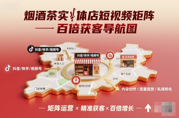 烟酒茶实体店短视频矩阵百倍获客导航图 - 来及网络