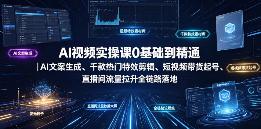 AI视频实操课0基础到精通｜AI文案生成、千款热门特效剪辑、短视频带货起号、直播间流量拉升全链路落地 - 来及网络
