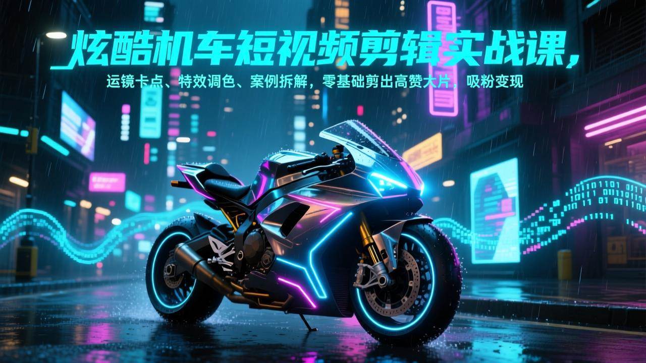 （17304期）炫酷机车短视频剪辑实战课，运镜卡点、特效调色、案例拆解，零基础剪出高赞大片，吸粉变现 - 来及网络