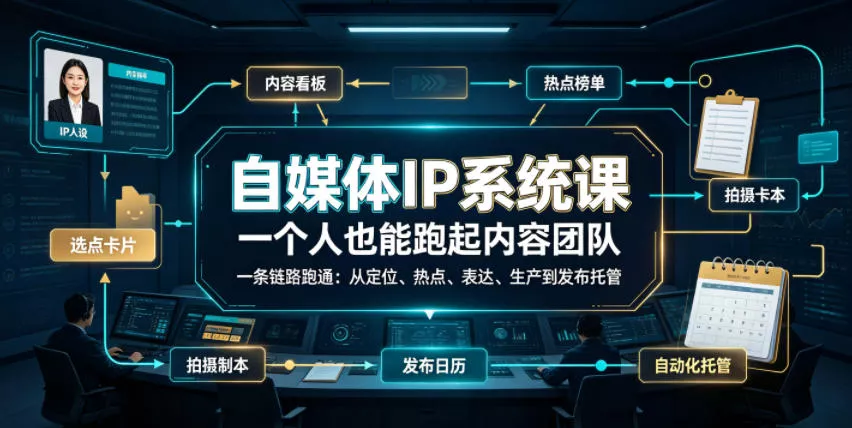自媒体IP系统课，一个人也能跑起内容团队，一条链路跑通，从定位、热点、表达、生产到发布托管 - 来及网络