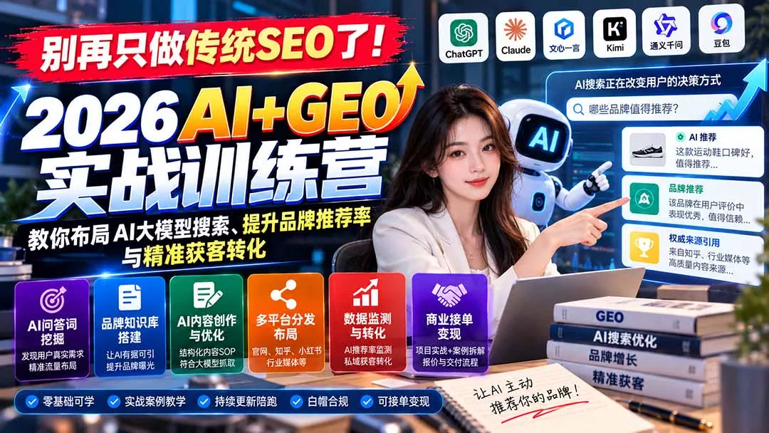 别再只做传统SEO了！《2026AI+GEO实战训练营》教你布局AI大模型搜索、提升品牌推荐率与精准获客转化 - 来及网络