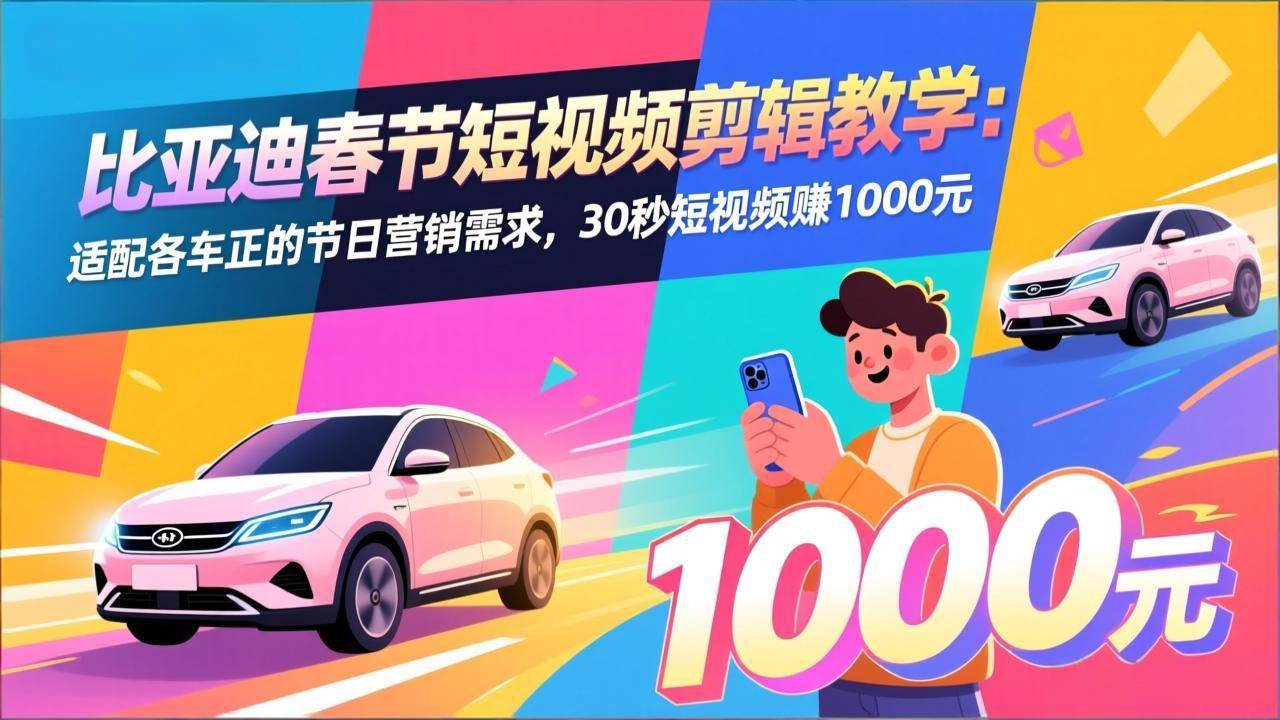 （17320期）比亚迪春节短视频剪辑教学：适配各车企的节日营销需求，30秒短视频赚1000元 - 来及网络
