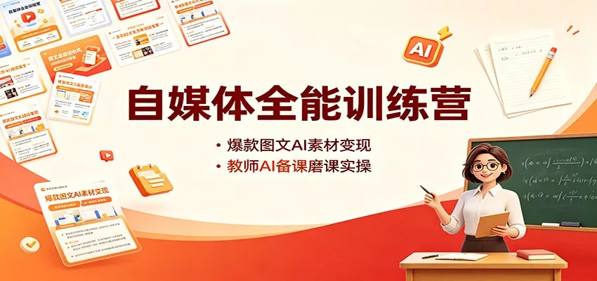 自媒体全能训练营：爆款图文AI素材变现，教师AI备课磨课实操 - 来及网络