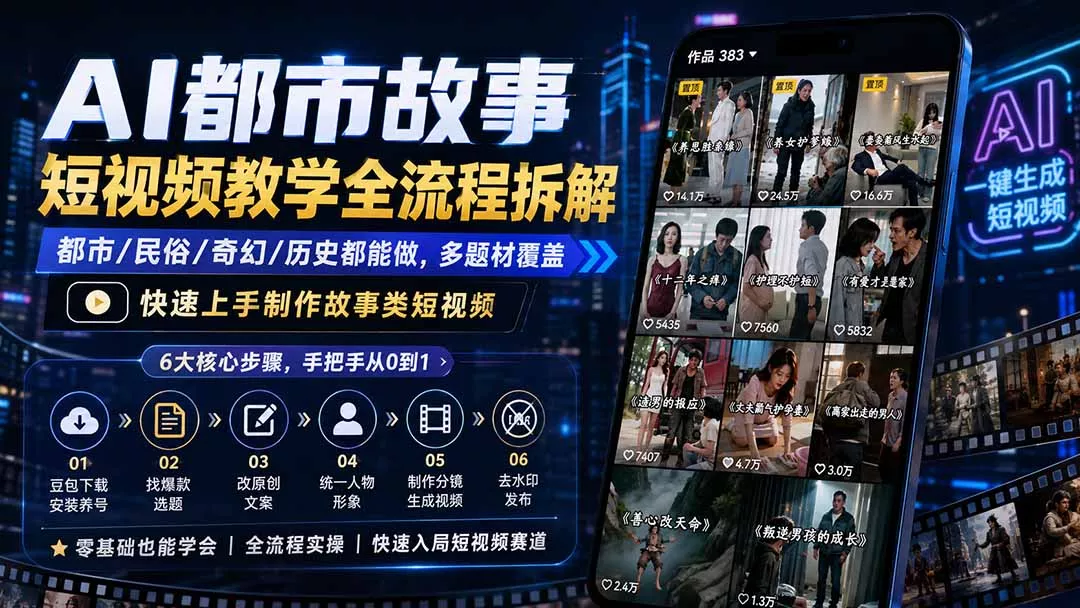 AI都市故事短视频教学全流程拆解；都市/民俗/奇幻/历史都能做多题材覆盖，快速上手制作故事类短视频 - 来及网络