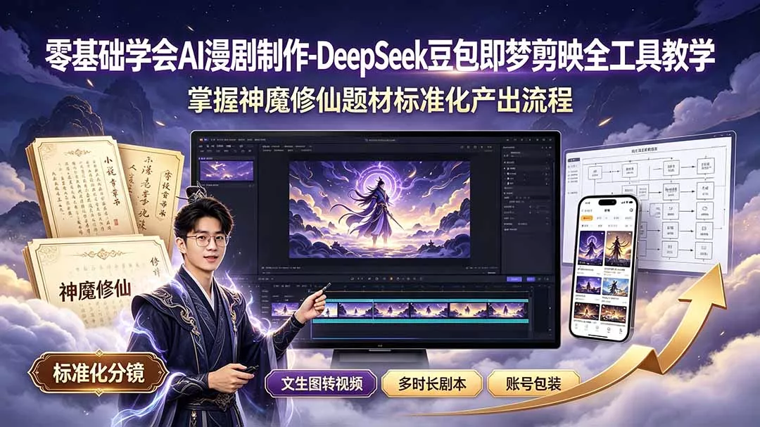零基础学会AI漫剧制作-DeepSeek豆包即梦剪映全工具教学，掌握神魔修仙题材标准化产出流程 - 来及网络