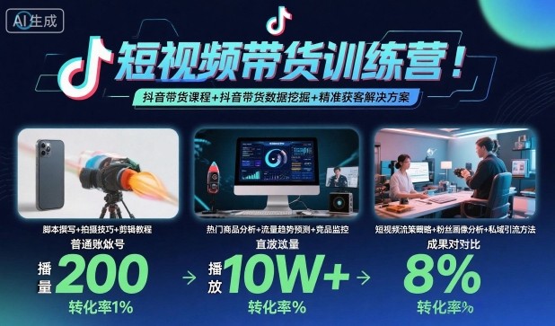 短视频带货训练营，抖音带货课程+抖音带货数据挖掘+精准获客解决方案 - 来及网络