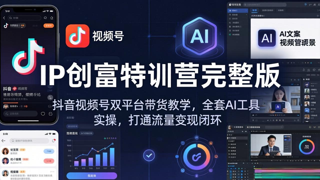 IP创富特训营完整版：抖音视频号双平台带货教学，全套AI工具实操，打通流量变现闭环 - 来及网络