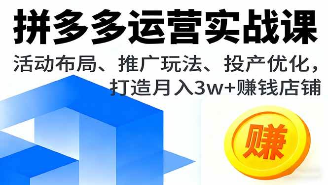 （16135期）拼多多运营实战课，活动布局、推广玩法、投产优化，打造月入3w+赚钱店铺 - 来及网络