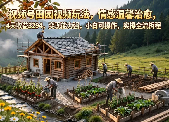 视频号田园视频玩法，情感温馨治愈，4天收益3294，变现能力强，小白可操作，实操全流程拆解 - 来及网络