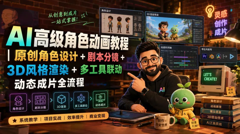 AI高级角色动画教程｜原创角色设计+剧本分镜+3D风格渲染+多工具联动动态成片全流程【中英字幕】 - 来及网络